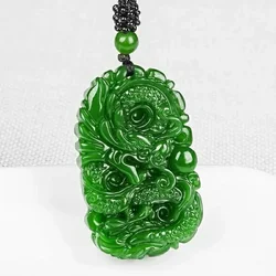 Natural Green Jade Dragon Pendant Necklace Jewellery Fashion Accessories Hand-Carved Man Luck Amulet Gifts Woman Sweater Chain