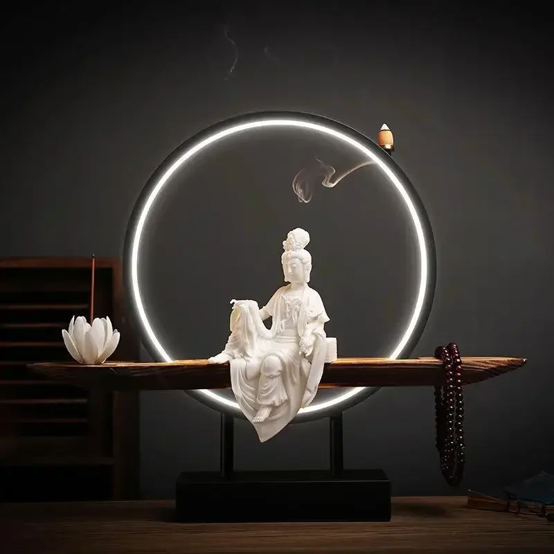 

Buddha Led Backflow Incense Burner Holder Usb Lighting Smoke Waterfall Incense Sticks Holder Home Decor Porcelain Ornaments