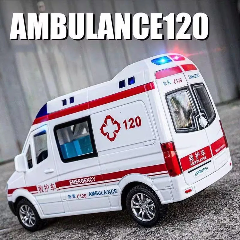 1:32 Benz Rescue Cars Police Vehicle Toys Miniature Models Alloy Diecast 6 Doors Opened Wheel Pull Back Vehicles Birthday Gifts