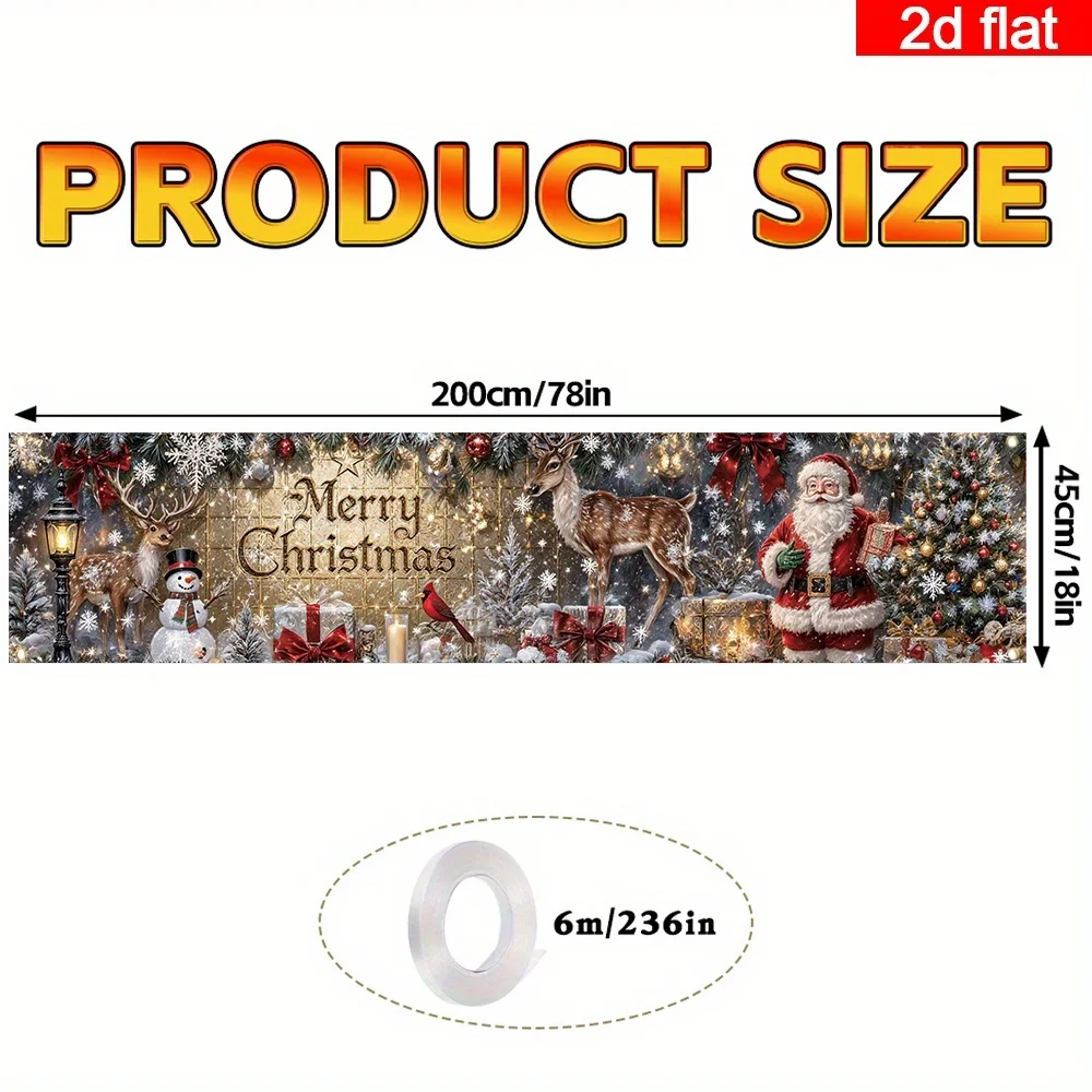 1pc, Merry Christmas Courtyard Sign Banner, Christmas Decor, Snowy Scene with Santa Outdoor Yard Decor, Garden Fence, Balcony