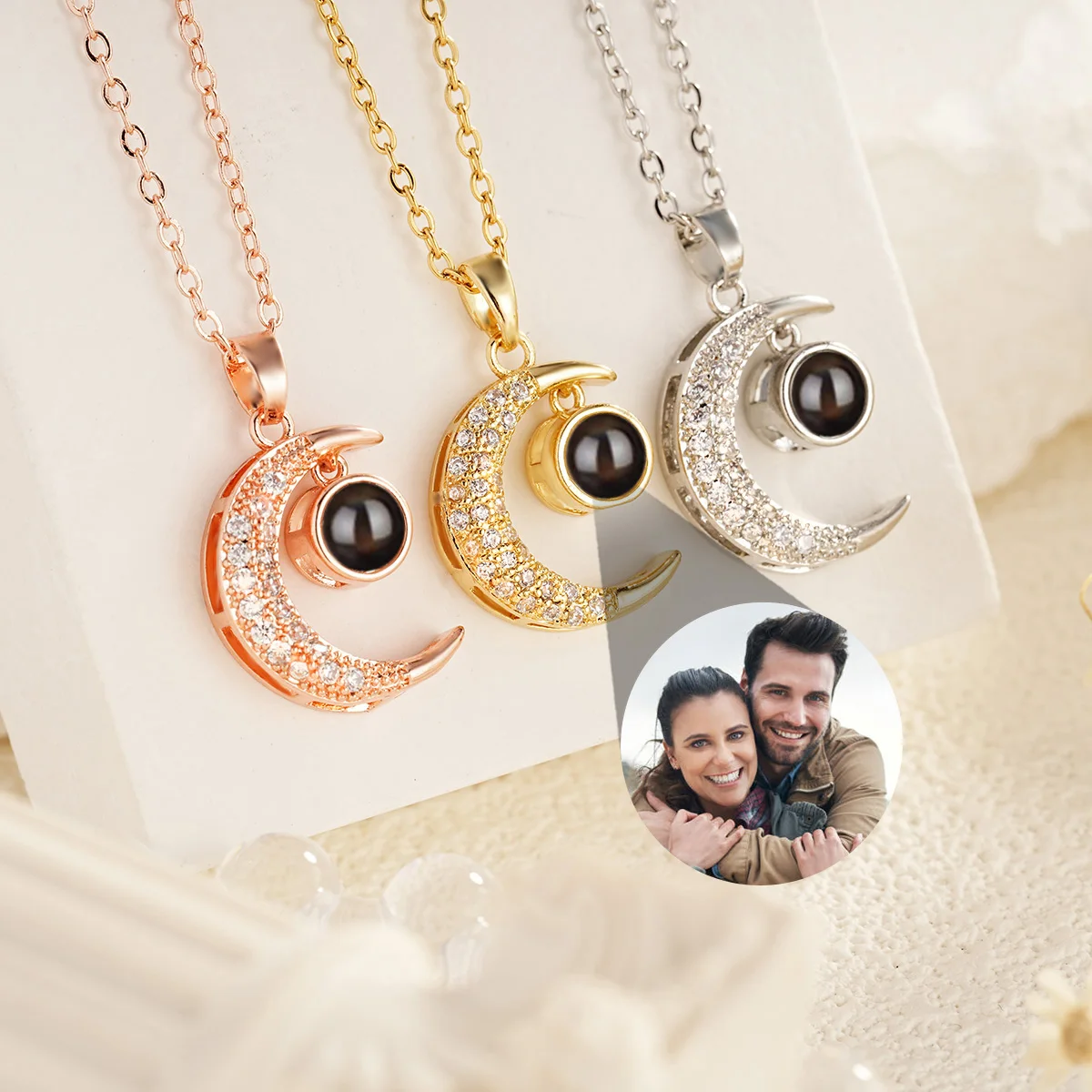 DHQH Personalized Photo Necklace Moon Projection Custom Picture Necklace for Women Memory Necklace with Picture Birthday Gifts