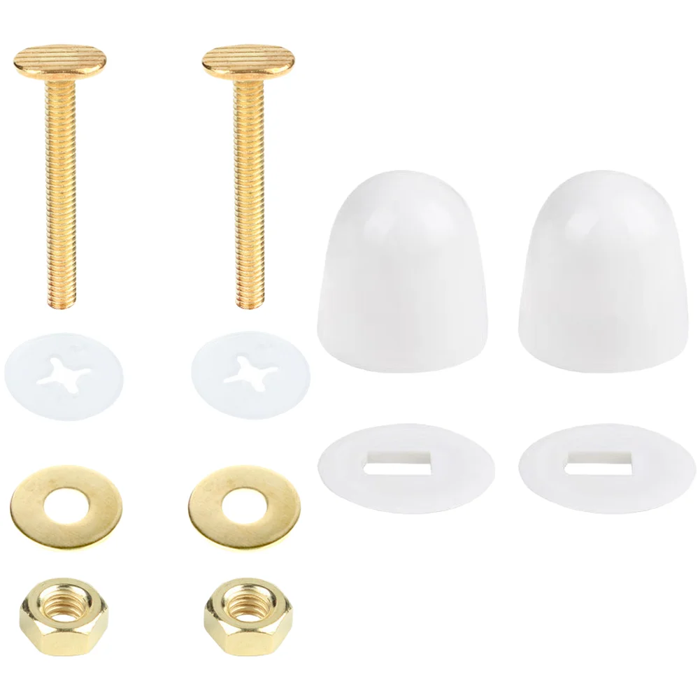Toilet Flange Bolt Kit Complete Replacement Hardware with T Bolts Foot Screws Gasket Decorative Covers Gold Color