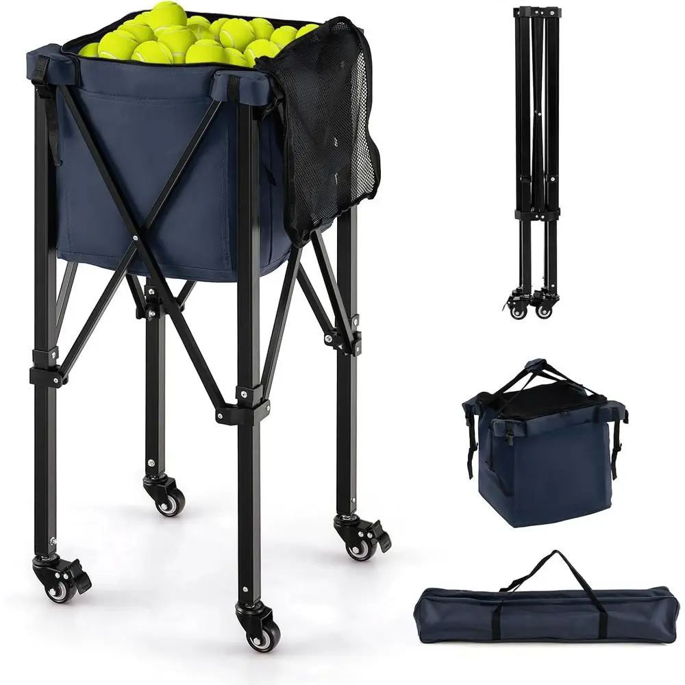 

Portable Tennis Ball Hopper Cart with 150-Ball Capacity, Carry Bag, Easy Assembly, Removable Bag, and 4 Uni Wheels