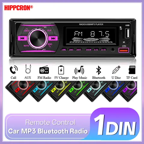 Hippcron 1 Din Car MP3 Player Radio Autoradio Bluetooth FM TF AUX Handfree Color Multimedia Audio Stereo for Vehicle In Dash Kit