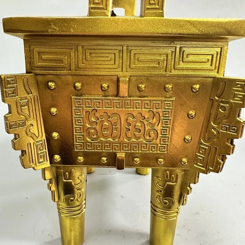 Brass Feng Shui Ornament: Copper Incense Burner, Treasure Bell, Square Bell, Collector's Item for Living Room Decoration