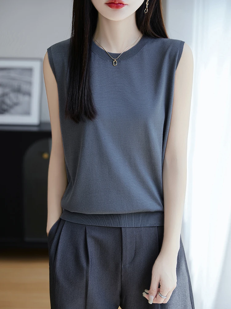 

Льняной круглый вязаный жилет Ne Svel, женский летний новый свободный универсальный верхний костюм, однотонный базовый топ