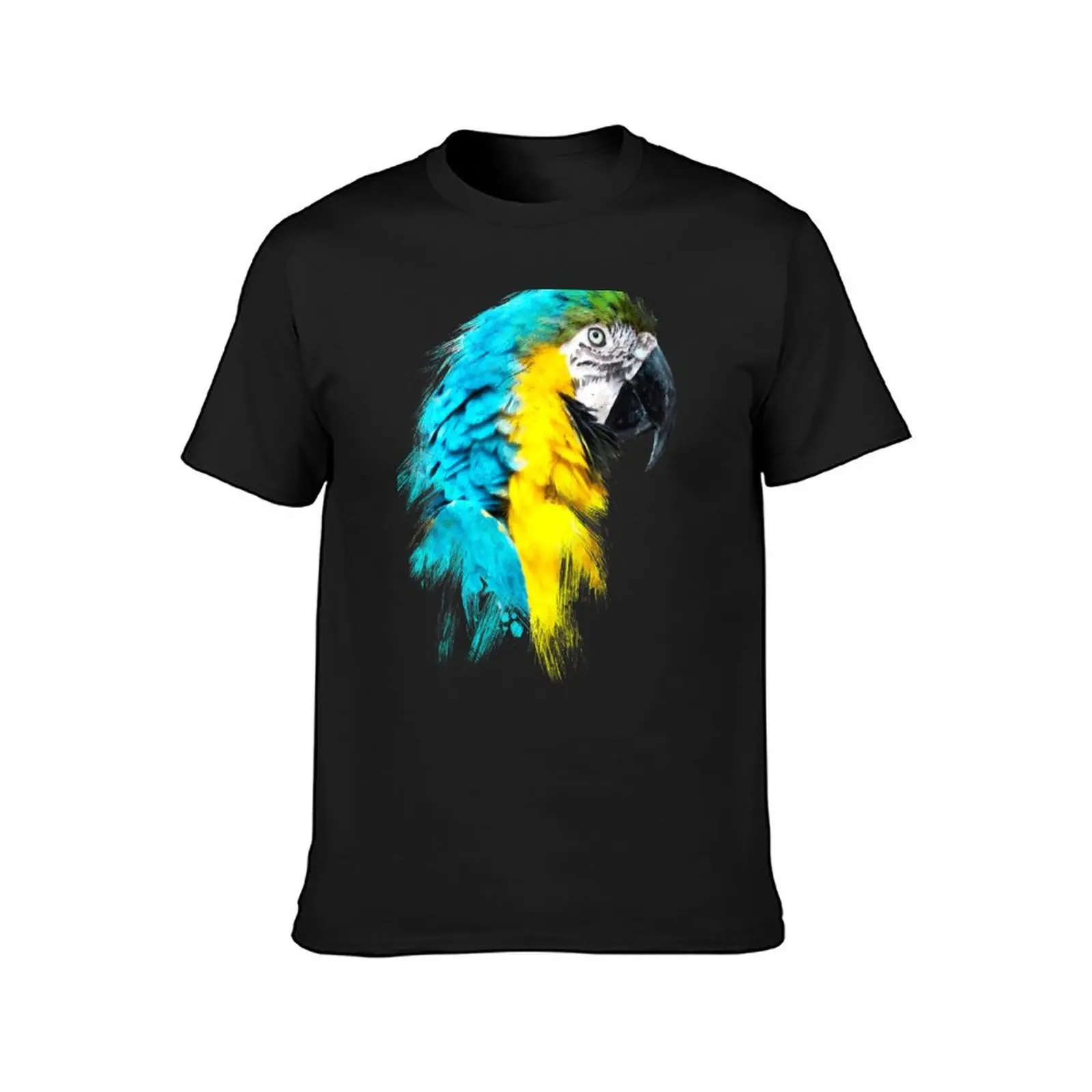 Dramabite Watercolour blue yellow macaw parrot T-Shirt oversizeds Blouse Men's clothing