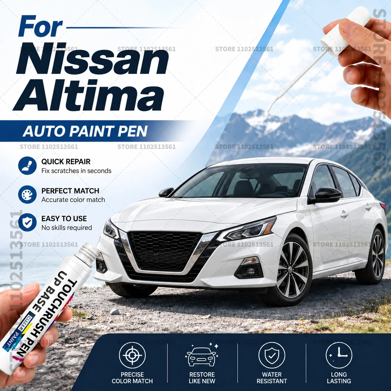 For Nissan Altima Car Touch Up Paint Pen for Minor Scratches Repair Waterproof Paint Marker Auto Body Repair Accessories White