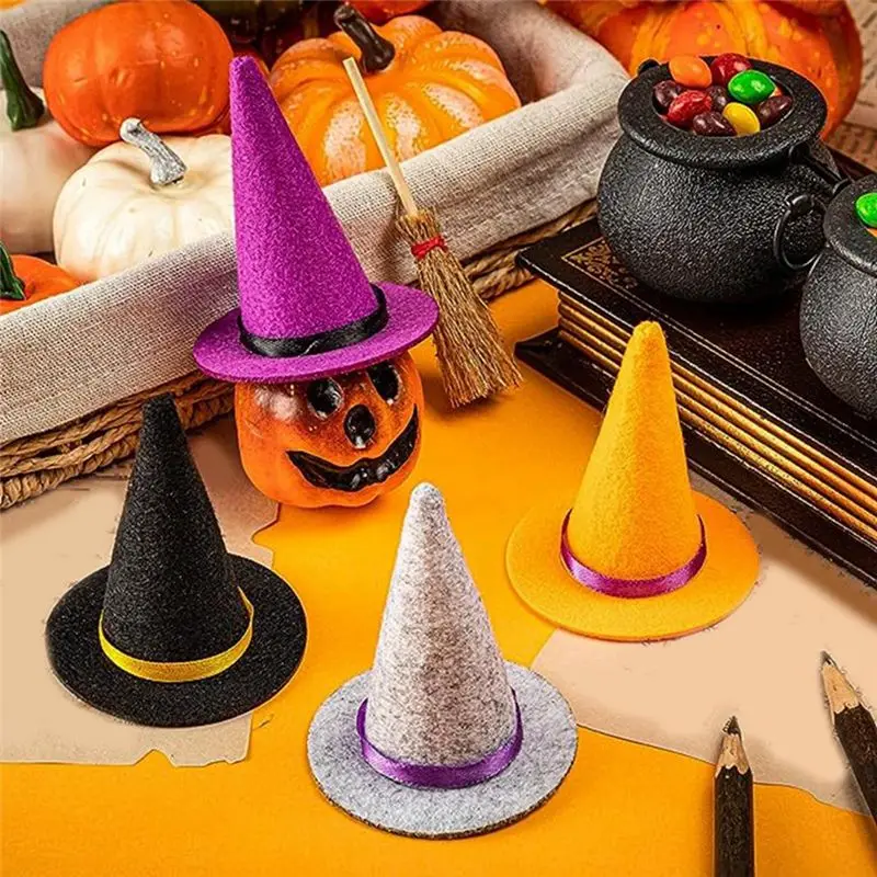 A32I 23 PCS Mini Witch Hats Halloween Felt 4 Color Witch Hats Felt Witch Hats Halloween Wine Bottle Party Decoration