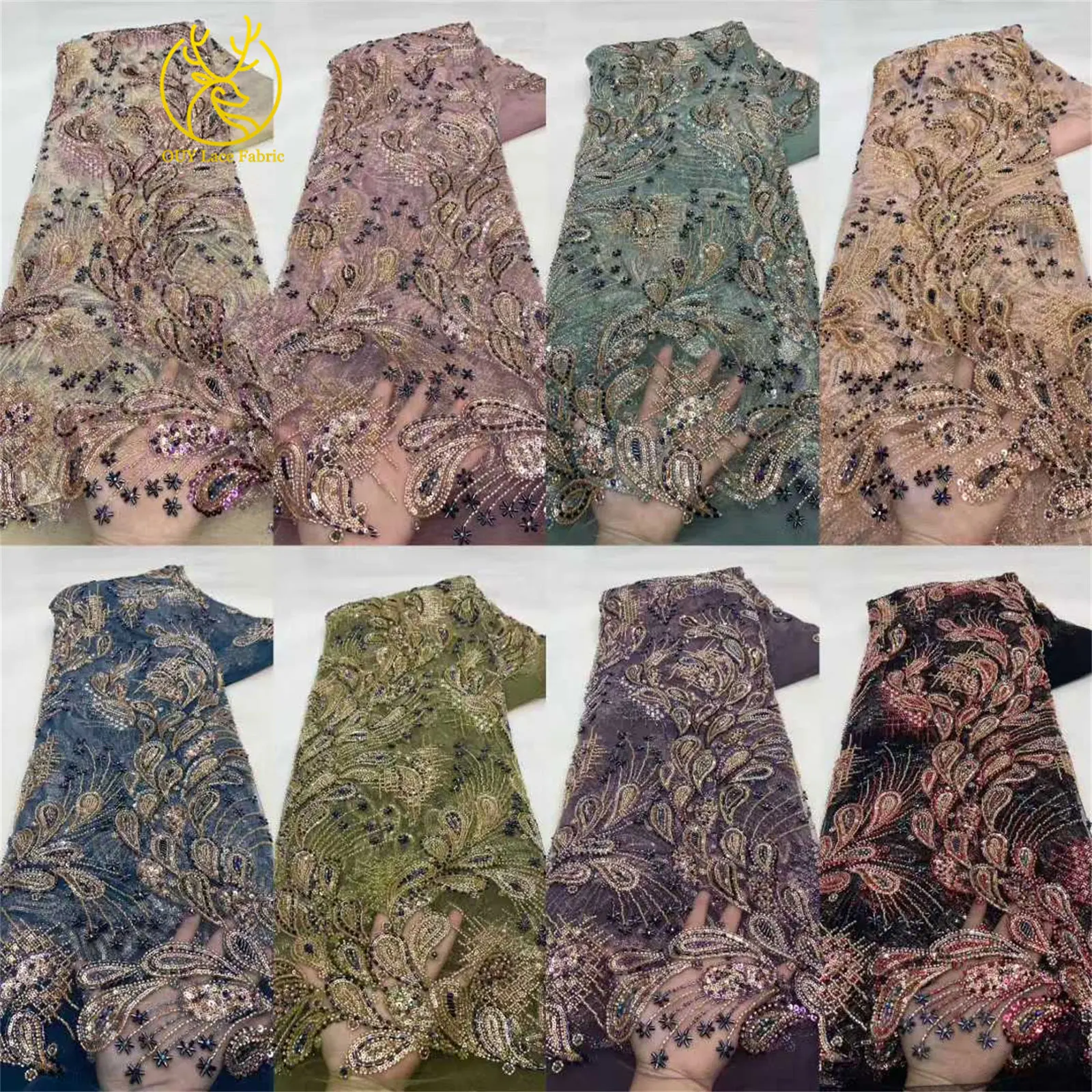 Tessuto di pizzo da sposa ricamato con perline africane di lusso Sposo Tessuto di pizzo francese nigeriano con paillettes a rete Abito da festa da donna cucito