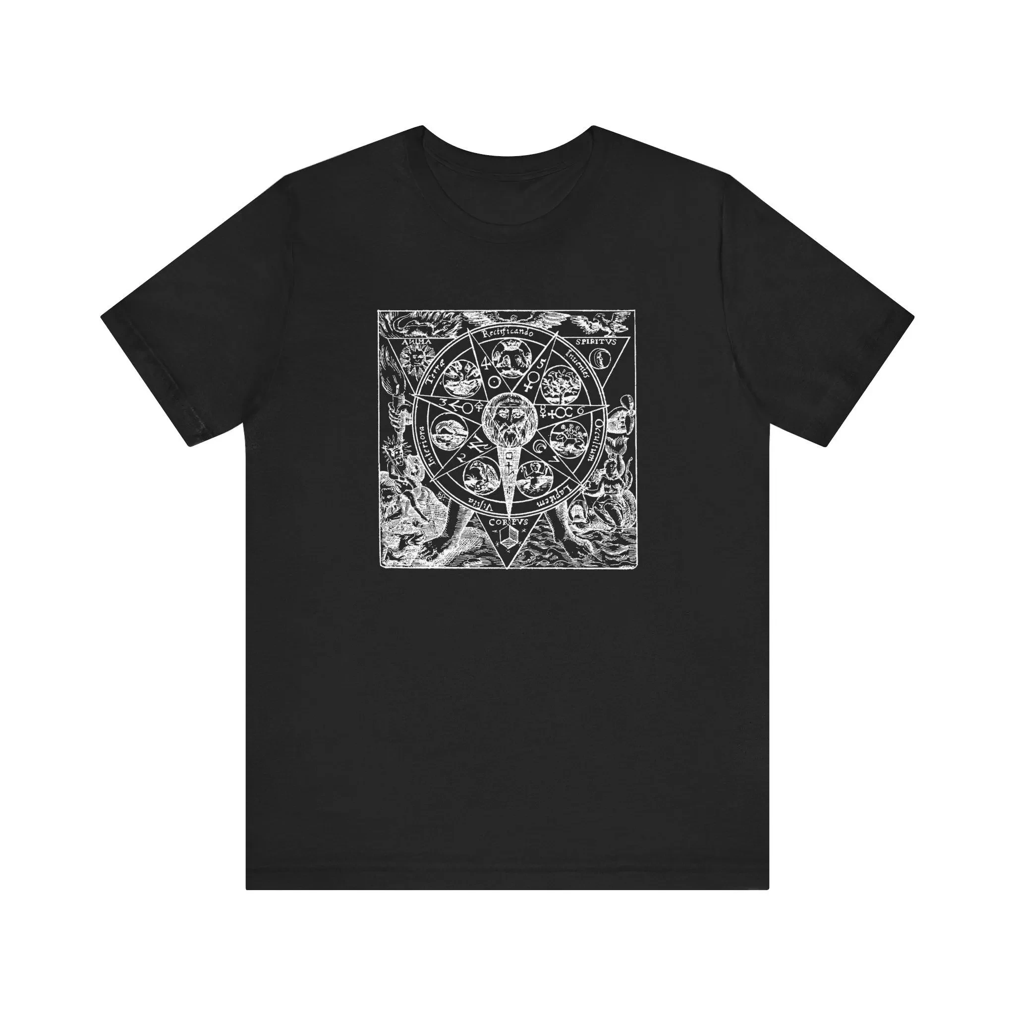 Alchemical T Shirt Anima Spiritus Corpus Seven Pointed Star Graphic T Shirts Retro Streetwear Neck Short-sleeved Men's T-shirt