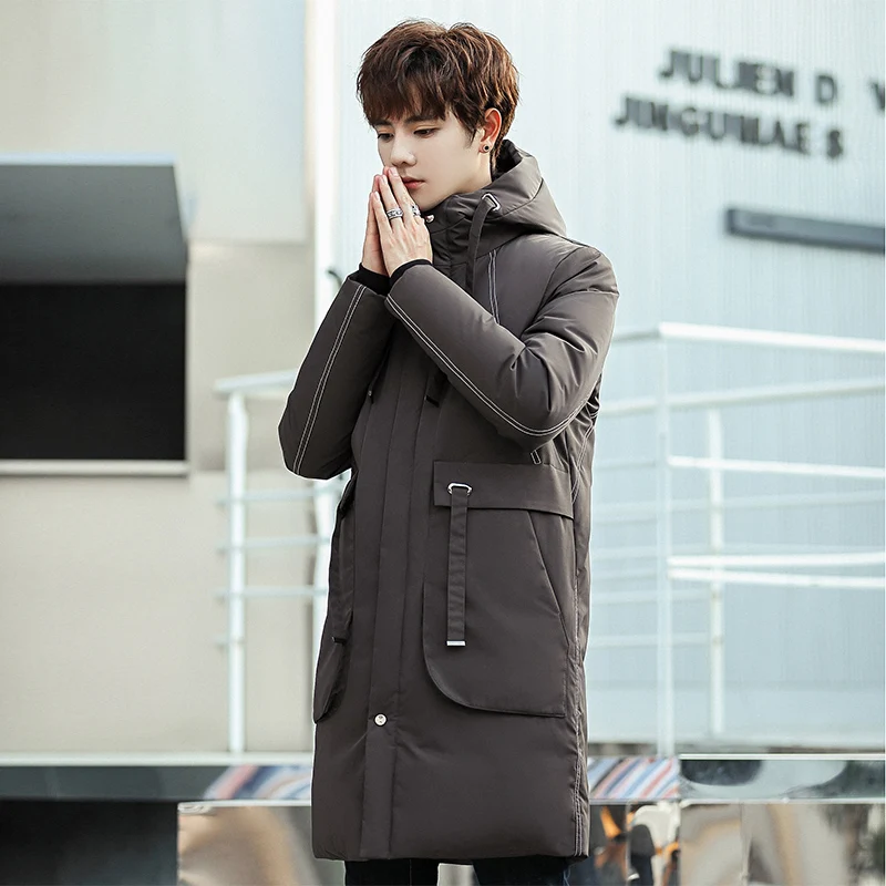 

Thiened Hooded down Jaet Men's Mid-Length Youth White Du Feather Warm Casual Couple Outerwear Winter New Arrival