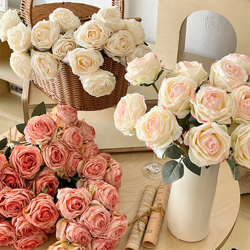

Baked rose artificial flower silk flower rose hand bouquet home living room decoration fake flower wedding hall photography prop