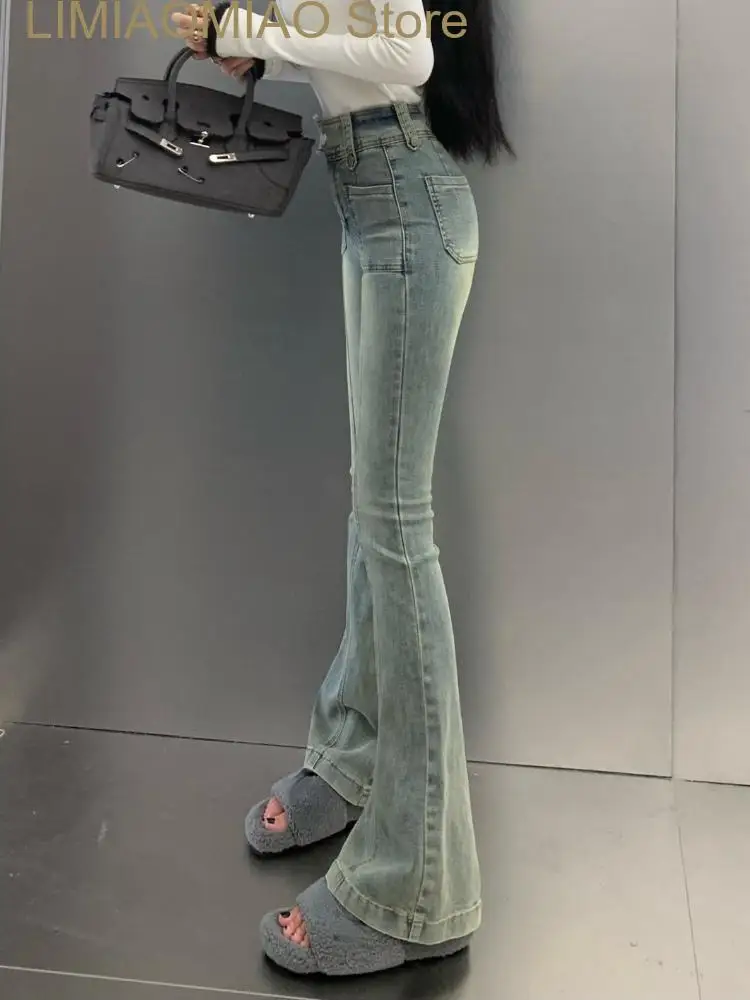 Neue Winter lässige Jeans Frauen Streetwear hohe Taille schicke Skinny Flare Hosen weibliche koreanische Stil Harajuku Jeans hose