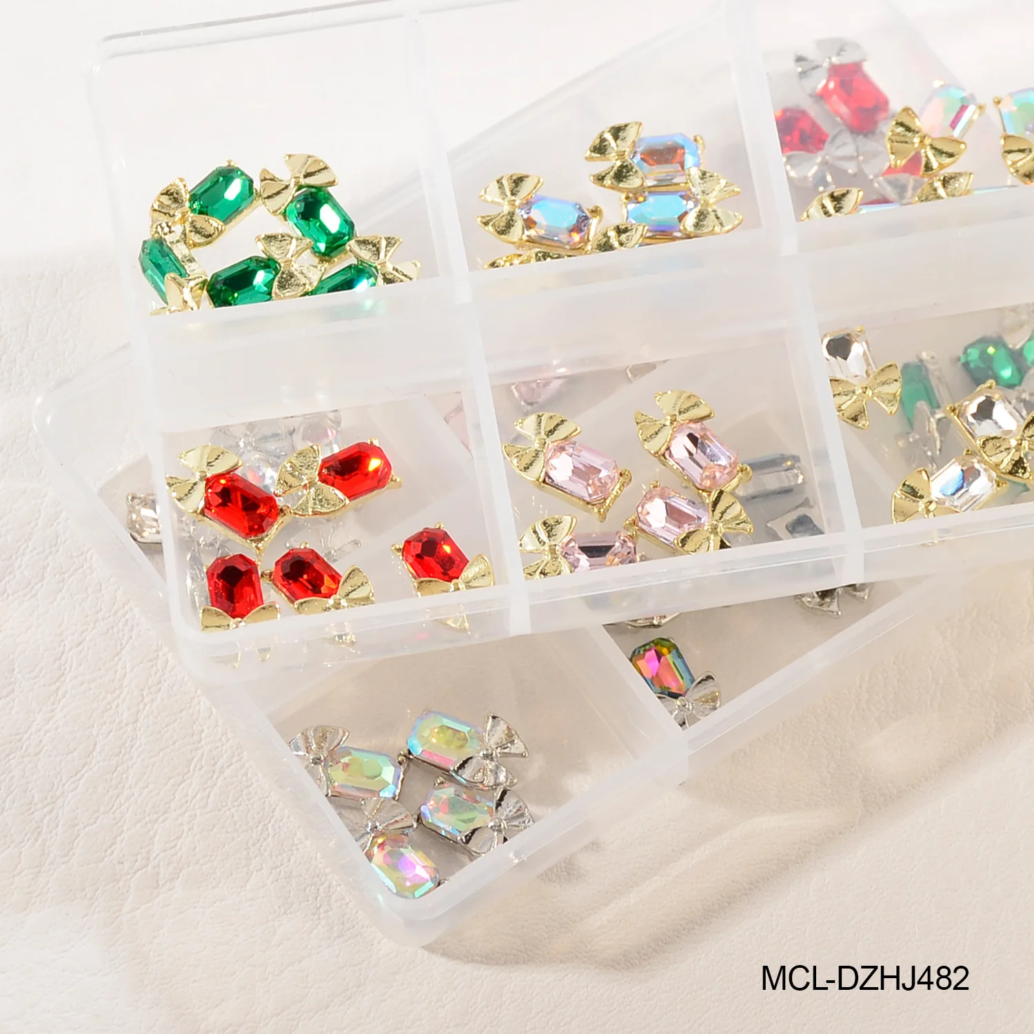 30Pcs/Box Crystal Diamond Nail Art Decorations 3D Alloy Bow Square Drill Nail Rhinestones DIY Manicure Accessories