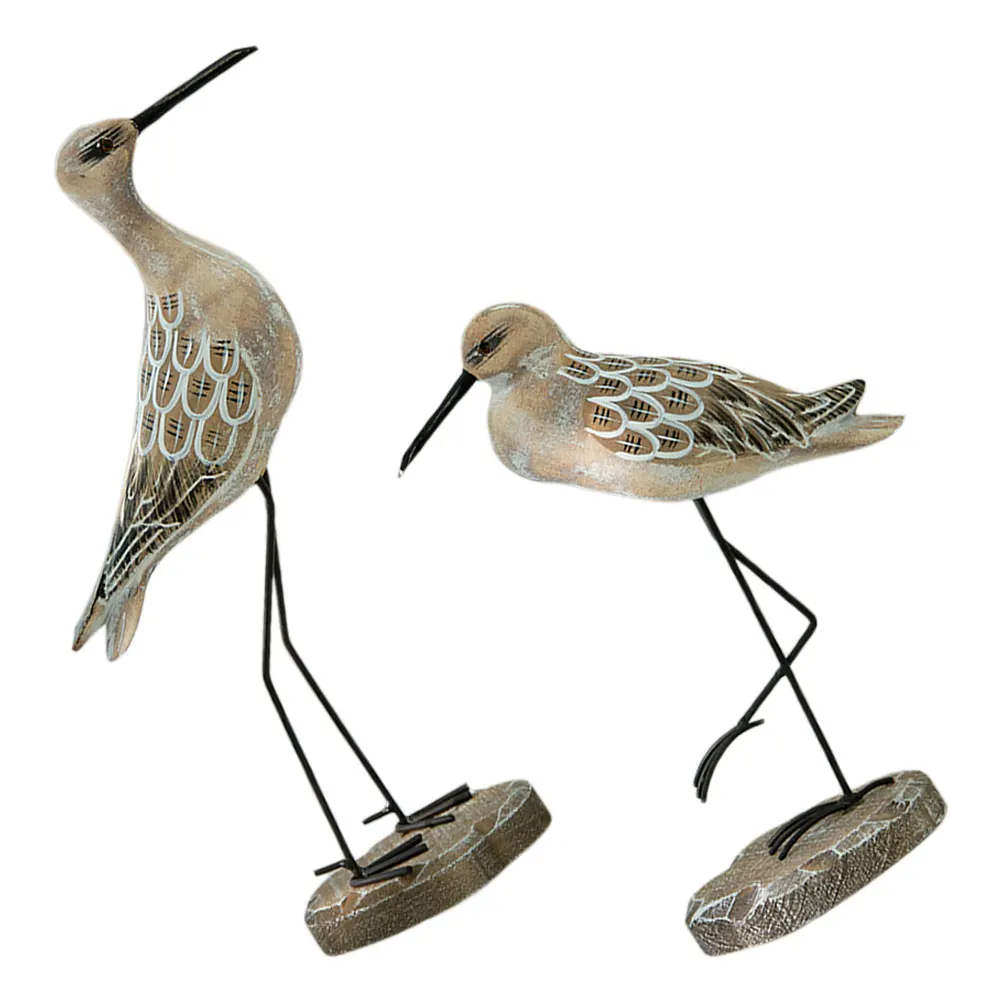 

2Pcs Wooden Coastal Seagull Statue Vintage Seabird Decoration Beach Nautical Home Ornament Beach Bird Figurine