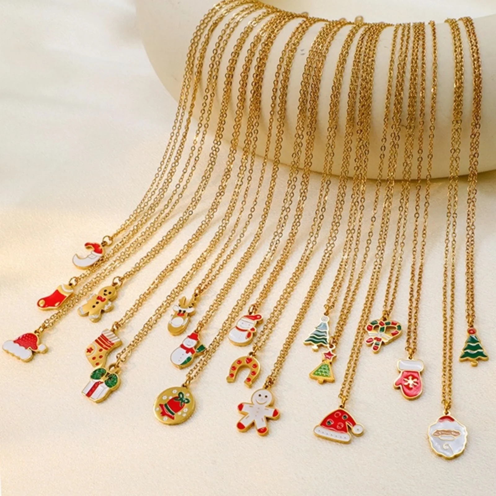 1 Piece Enamel Christmas Pendant Charm Necklace 304 Stainless Steel 18K Gold Plated 39cm(15.4