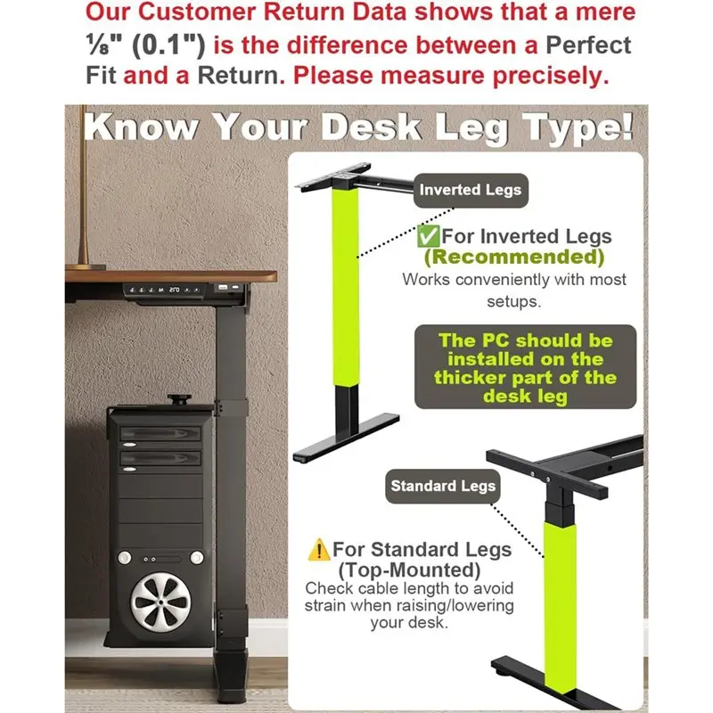 A53M-Adjustable Height And Width Under Desk PC Mount-Clamp-On Desk Leg, CPU Holder No Drilling