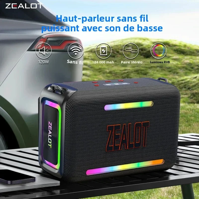ZEALOT S95 120W haut-parleur Bluetooth Portable haut Volume étanche 24000mAh sans fil TWS caisson de basses Suporrt USB/TF/AUX lumière RGB.