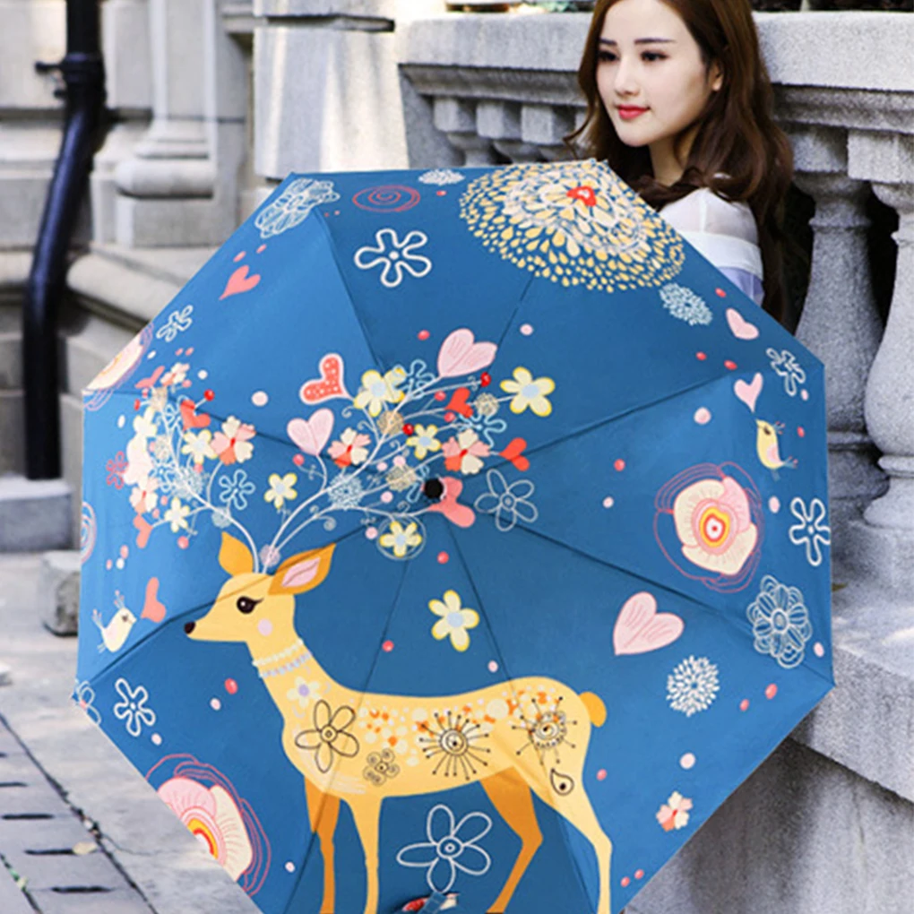 Durable Three Fold Umbrella Cartoon Pattern For Wide Application Outdoor Protection Folding Umbrella