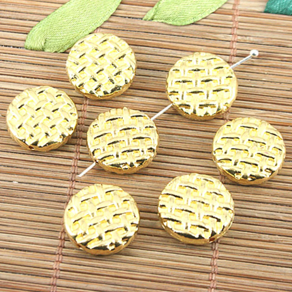 10pcs 15.7mm wide, hole 1mm gold-tone knit flat charm spacer bead H0384