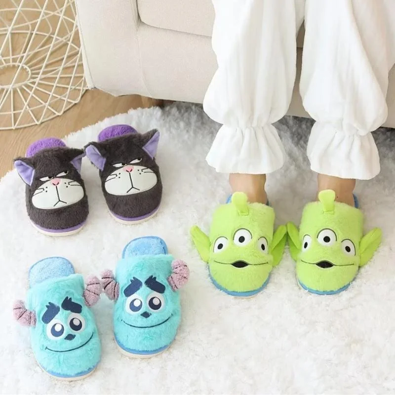 Disney three-eyed boy cute and funny warm home women's shoes Lucifer cartoon plush non-slip thick-soled cotton slippers