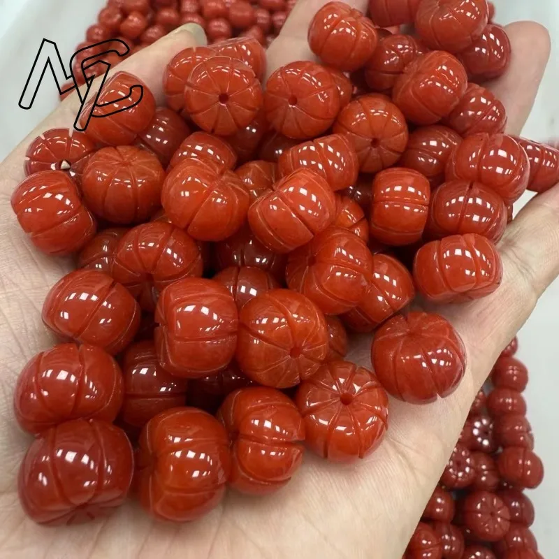 10pc Natural Emerald Red Jade Pumpkin 14mm Beads Bracelet Adjustable Bangle Jewellery Accessories Hand-Carved Man Luck Amulet - Image 2