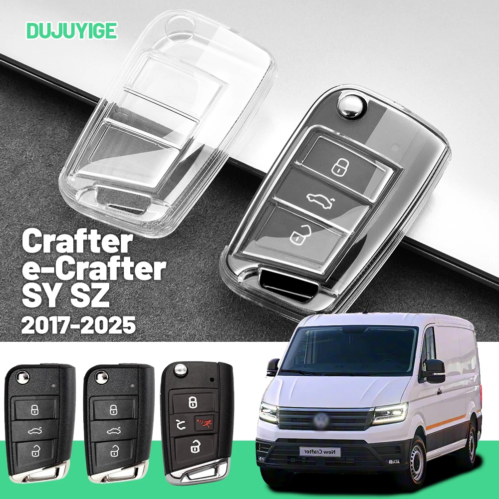 Funda transparente de TPU para llave de coche VW Crafter e-Crafter SY SZ 2017-2026, funda protectora para mando a distancia, accesorios para automóvil 2018 2019 2020