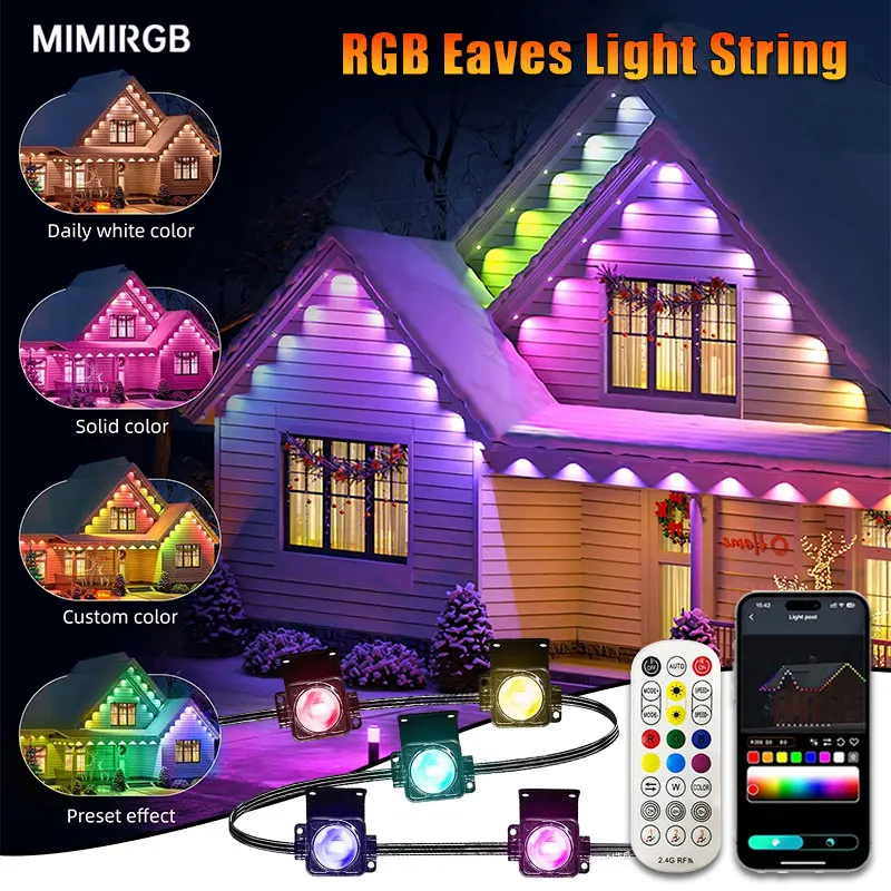 Smart RGB Outdoor Eaves Light String P67 Permanent Outdoor LED String Lights Home New Year Christmas Birthday DIY Lighting