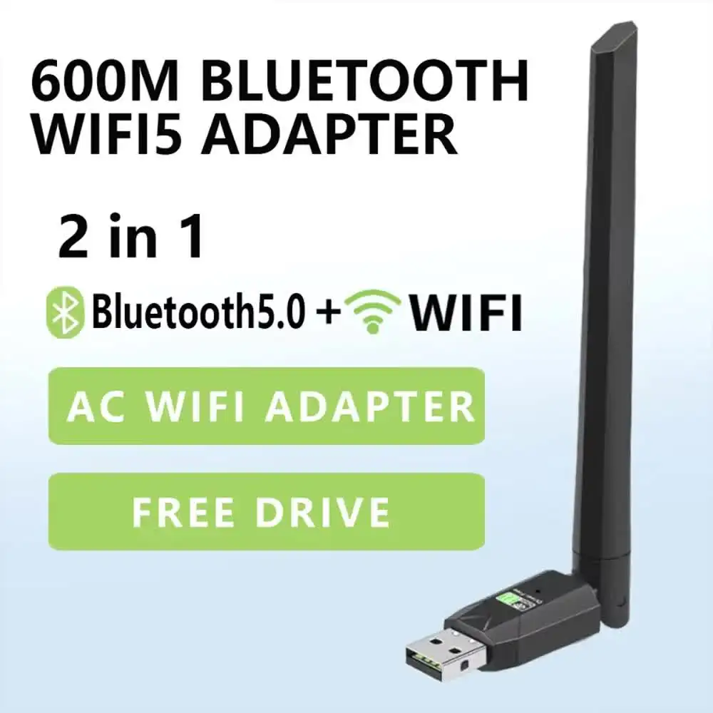 Бесплатный накопитель USB, беспроводная карта 600 м, BT5.0, Bluetooth-адаптер, настольный компьютер, двухдиапазонный прием Wi-Fi
