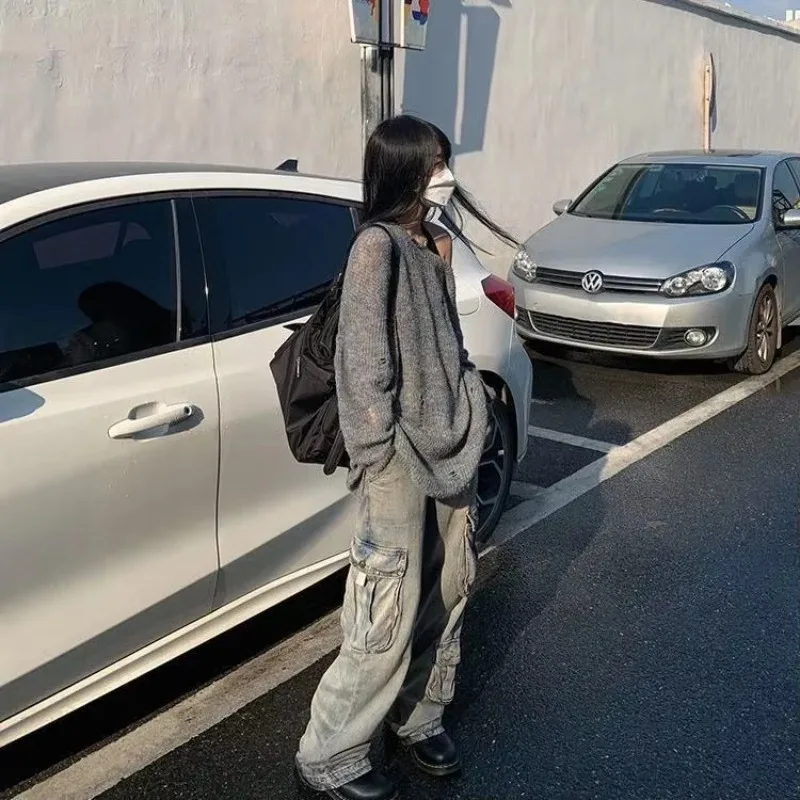 البلوفرات الملابس النسائية ثقب الجوف خارج الحياكة البلوز سحب فام Y2k الملابس الكورية عادية رقيقة متماسكة سترة القمم #4