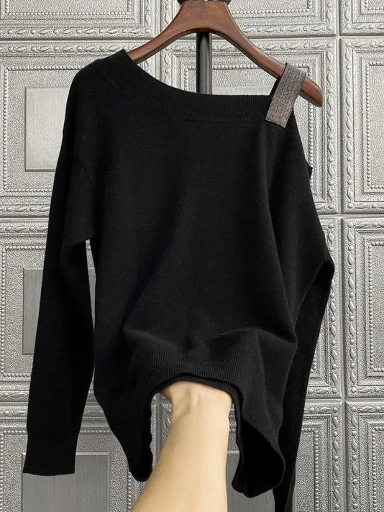 

Новинка 202, вязаный шерстяной свитер с открытыми плечами, женский свободный длинный свек, осенне-зимний топ Camere с базовым слоем