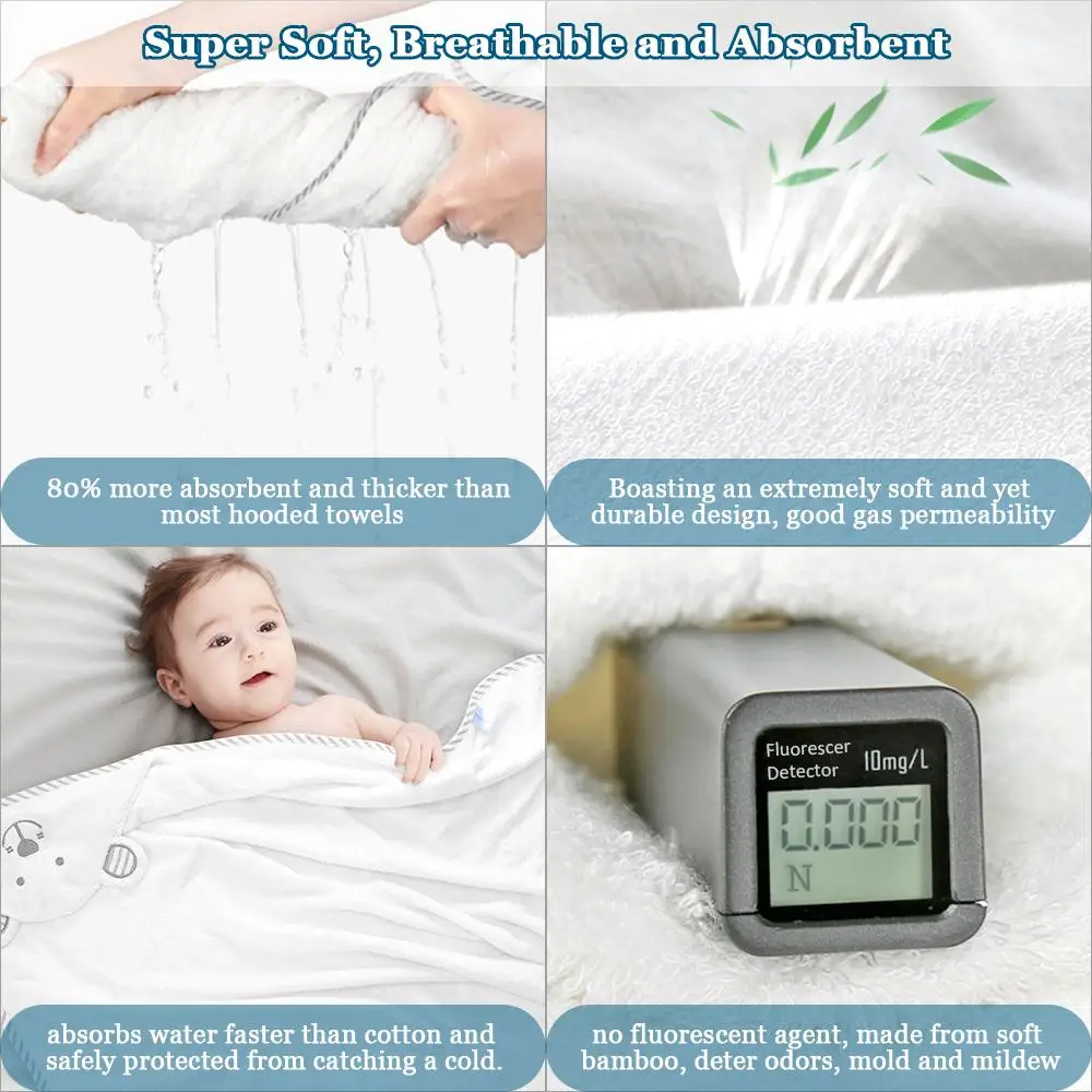 منشفة حمام للأطفال من ألياف الخيزران العضوي، منديل مطرز للأطفال الصغار، منشفة طبيعية ناعمة وسميكة للغاية