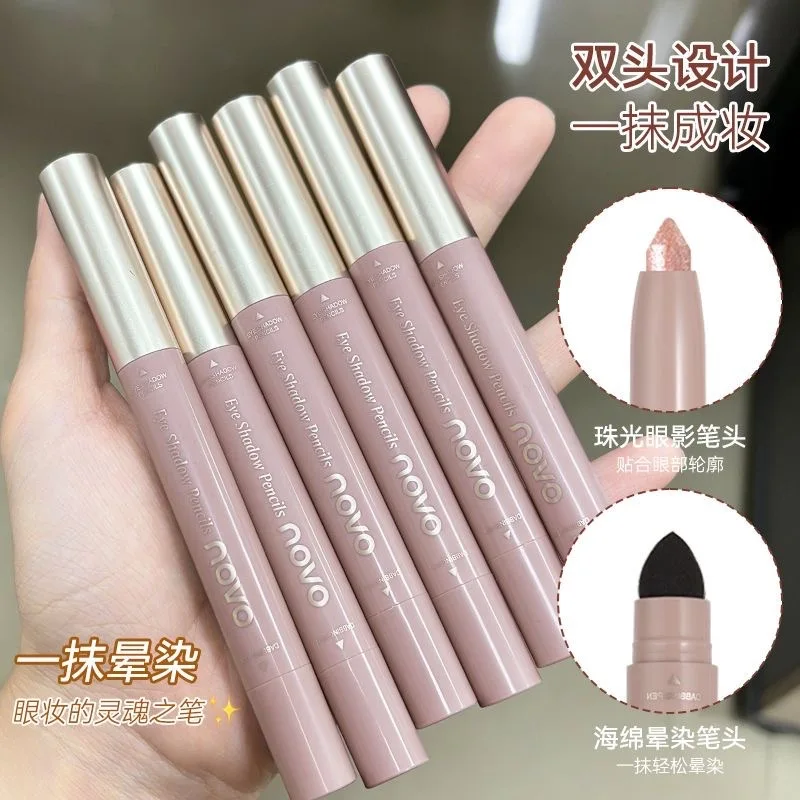 

Double Ended Eye Shadow Stick With Sponge Brush Pearlescent Long Lasting Eyeshadow Pen Contouring Portable Makeup Cosmetics