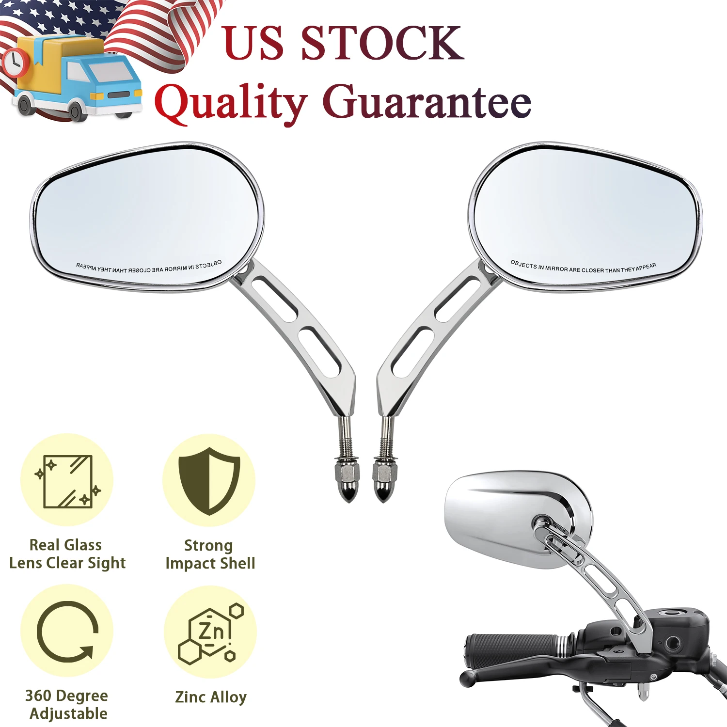 

Chrome Rear View Mirrors For Harley 1982-2024 Touring Road Glide Electra Glide Road King Street Glide Sportster Dyna Softail