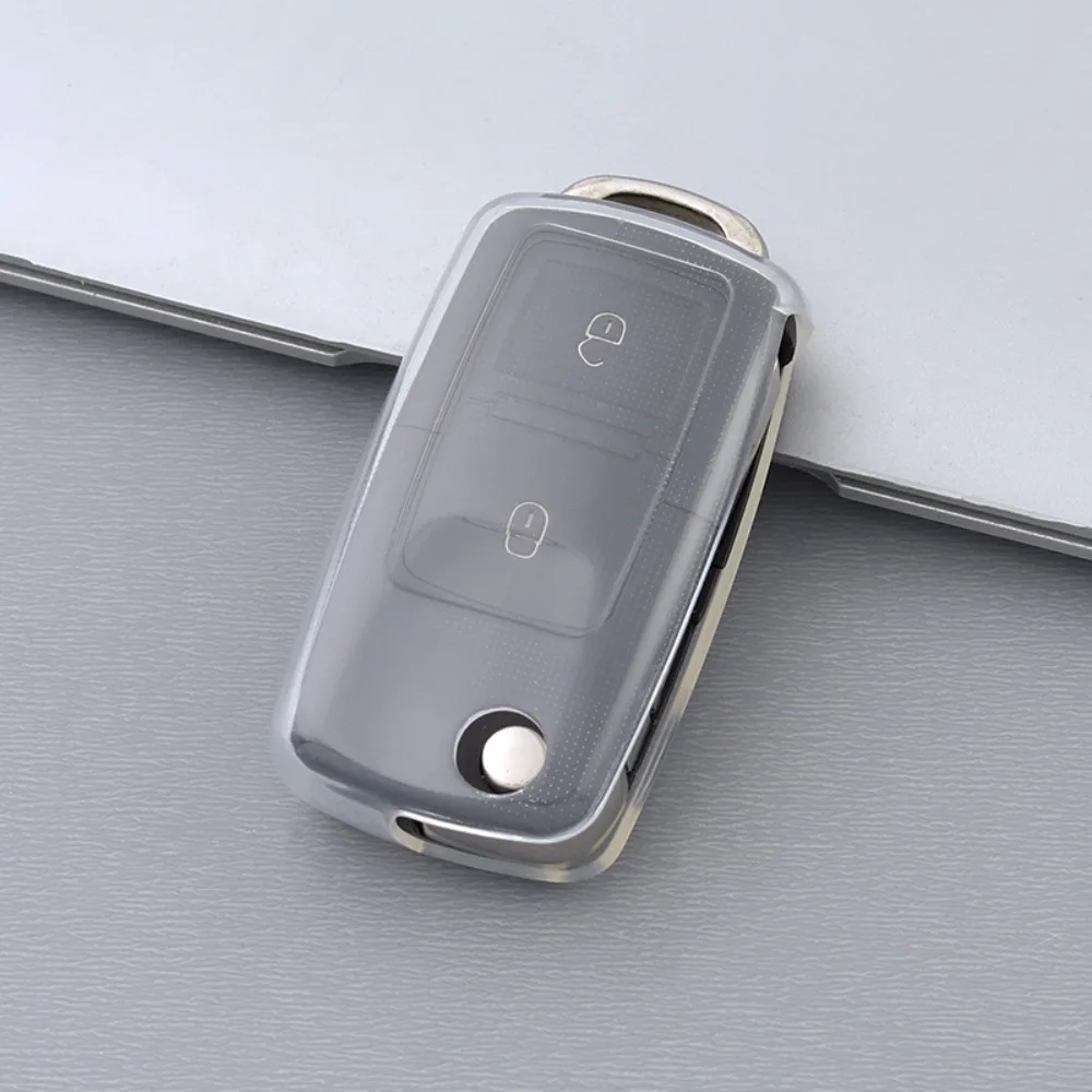 TPU Folding Car Key Shell Case Fob for VW Volkswagen Golf Mk6 Tiguan Polo Passat CC SEAT Skoda Octavia Protector Keychain