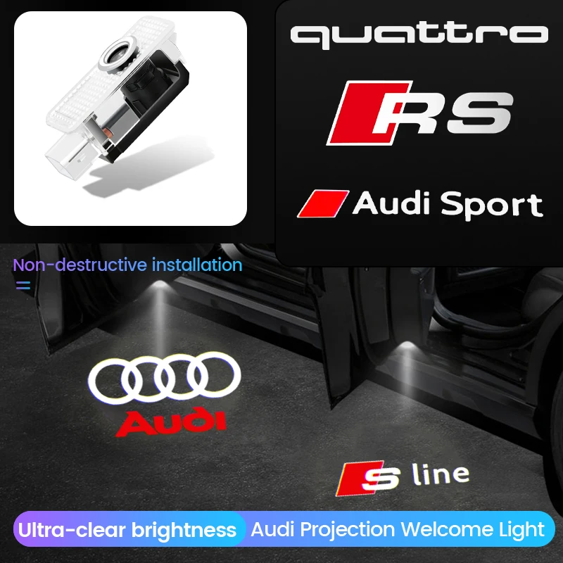 2PCS For Audi Original Car Door Welcome Lamps Projector HD LED Laser Lights for S3 S5 TT A4 B7 B8 A3 8P 8V A5 A6 C5 C7 Q3 Q7 Q5