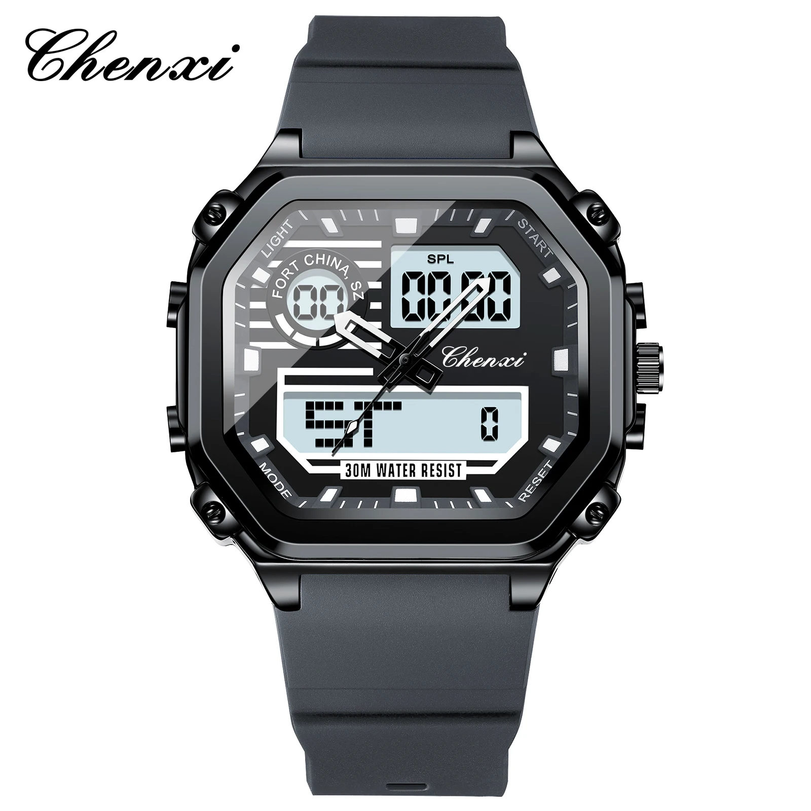 

CHENXI 202, роскошные военные электронные светодиодные кварцевые мужские часы, светящиеся квадратные мужские наручные часы с датой недели, часы с силиконовым ремешком