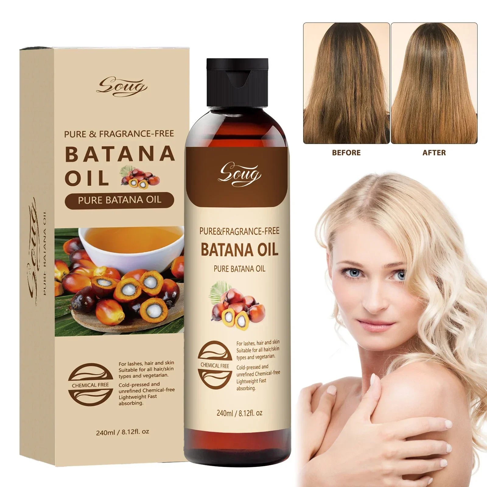 

240ML Batana Oil Hair Growth Strengthening Hair Follicles Multifunctional Hair Nourishing Oil Reduces Breakage Hair Scalp Care