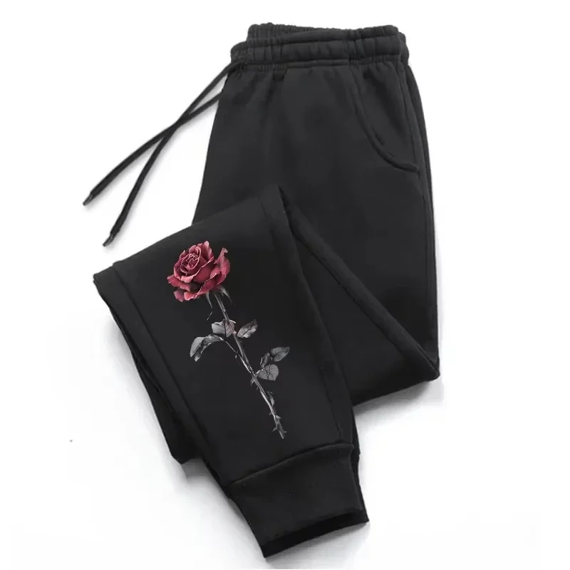 

Adult Men's Rose Print Pants Autumn and Winter High Quality Drawstring Soft Jogging PantsDailyCasual Sports Versatile Sweatpants
