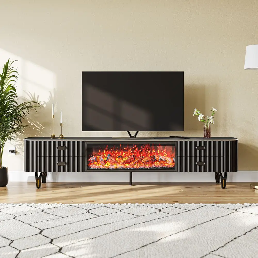 French Light Luxury Fireplace TV Cabinet 3D Simulation Flame False Fireplace Floor Counter TV Display Cabinet Global Export Stan