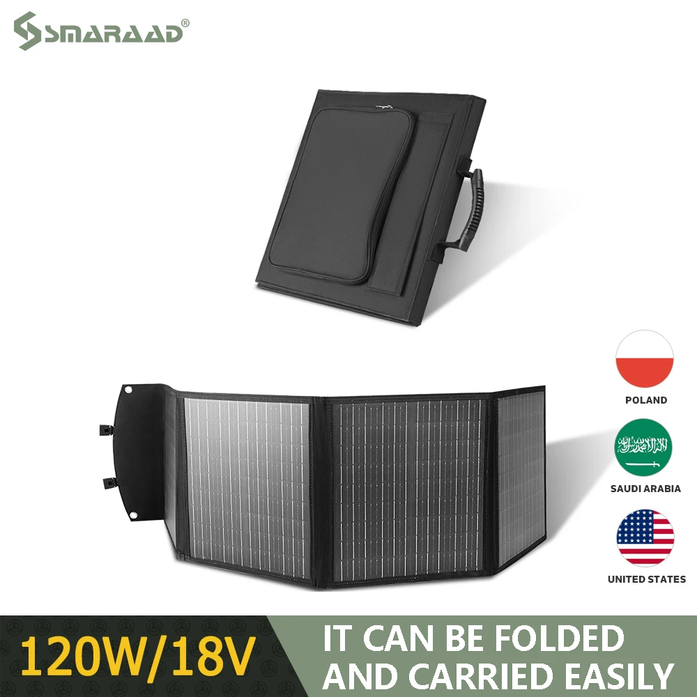 SMARAAD 120W Folding Solar Panel Fast Charge 18V Waterproof And Dustproof 4Fold Solar Phone Charger For Home Outdoor Camp