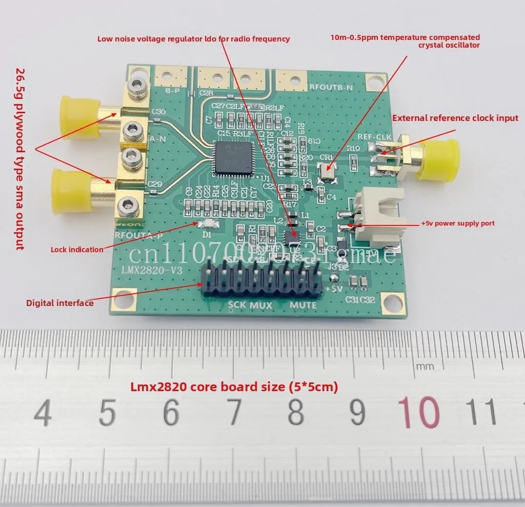 LMX2820 evaluation board, development, high frequency matching , high power output board, low phase noise source
