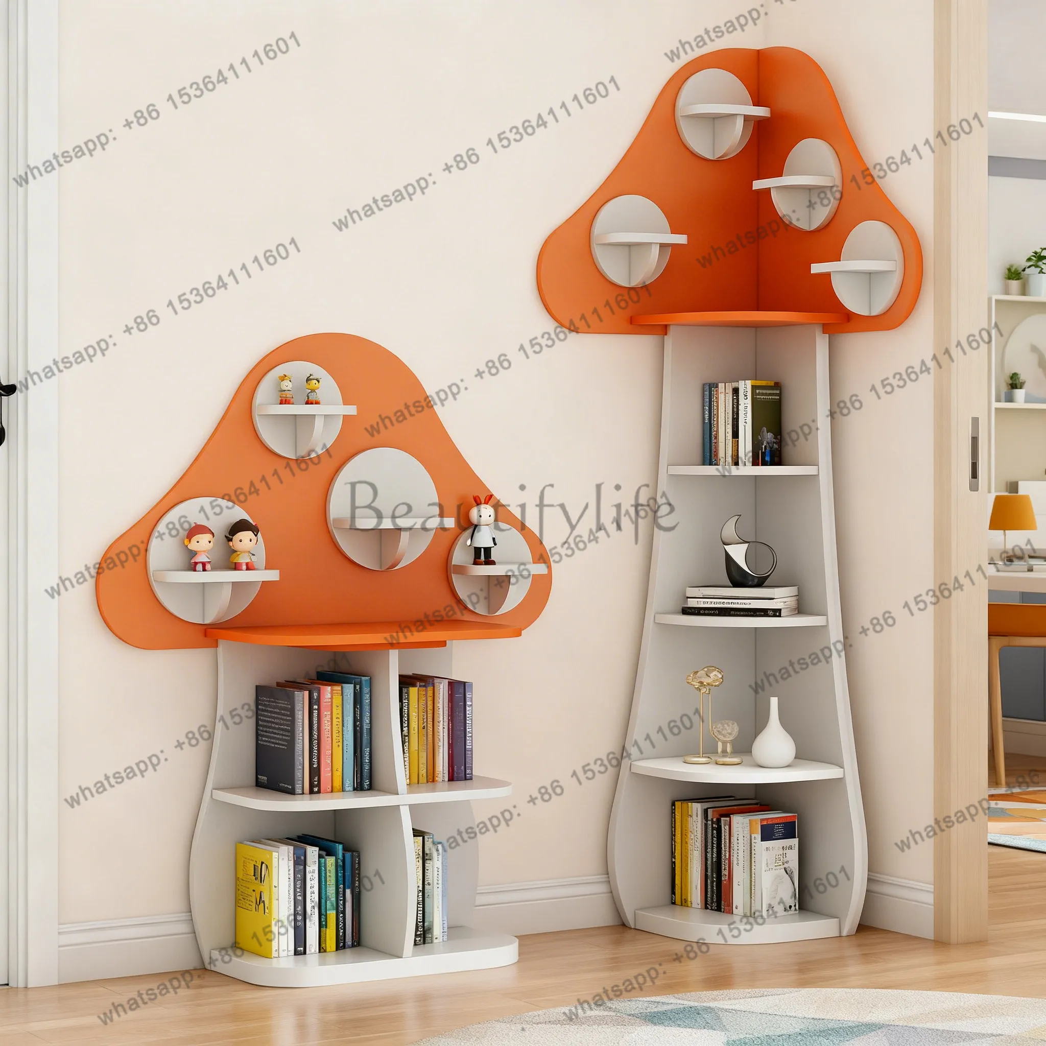 Creative mushroom modeling corner bookshelf floor-to-ceiling picture book shelf model room background decoration