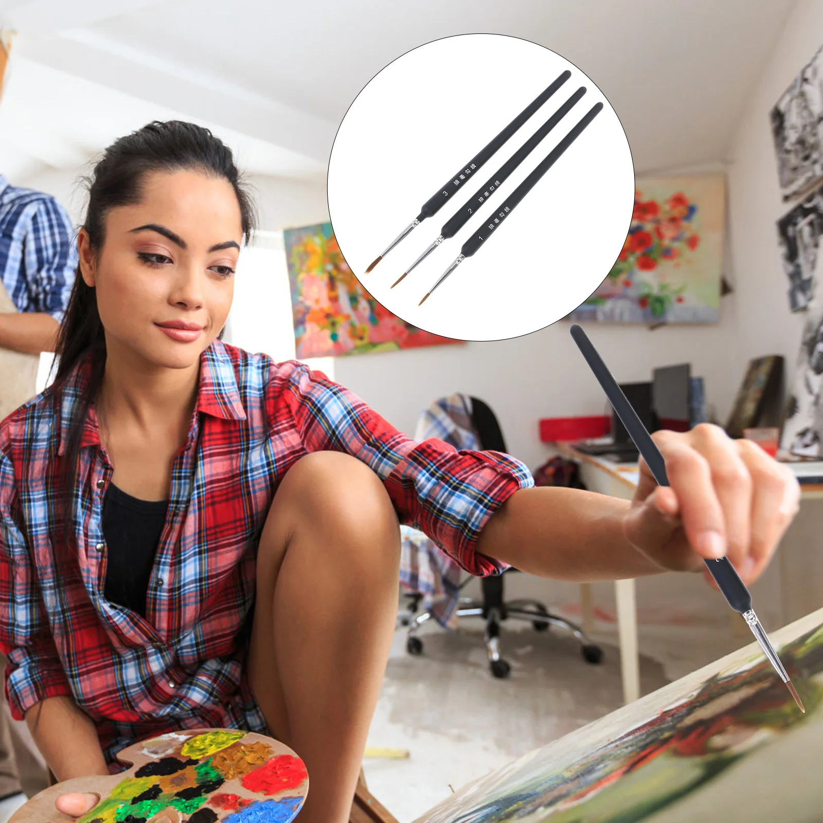 

3pcs Liner Brushes For Detail Art Painting Miniatures Acrylic Watercolor Oil Gouache Wolf Hair Handcrafted Handle Multi-Surface