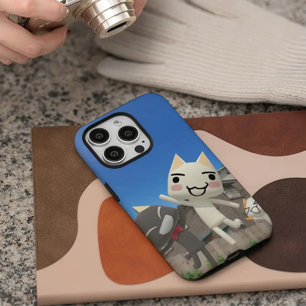 Kawaii Toro Inoue Cat Phone Case For iPhone 16 15 14 13 12 11 Pro Max Plus Glossy HD Double-Layer Liquid Back Film Hard Shell