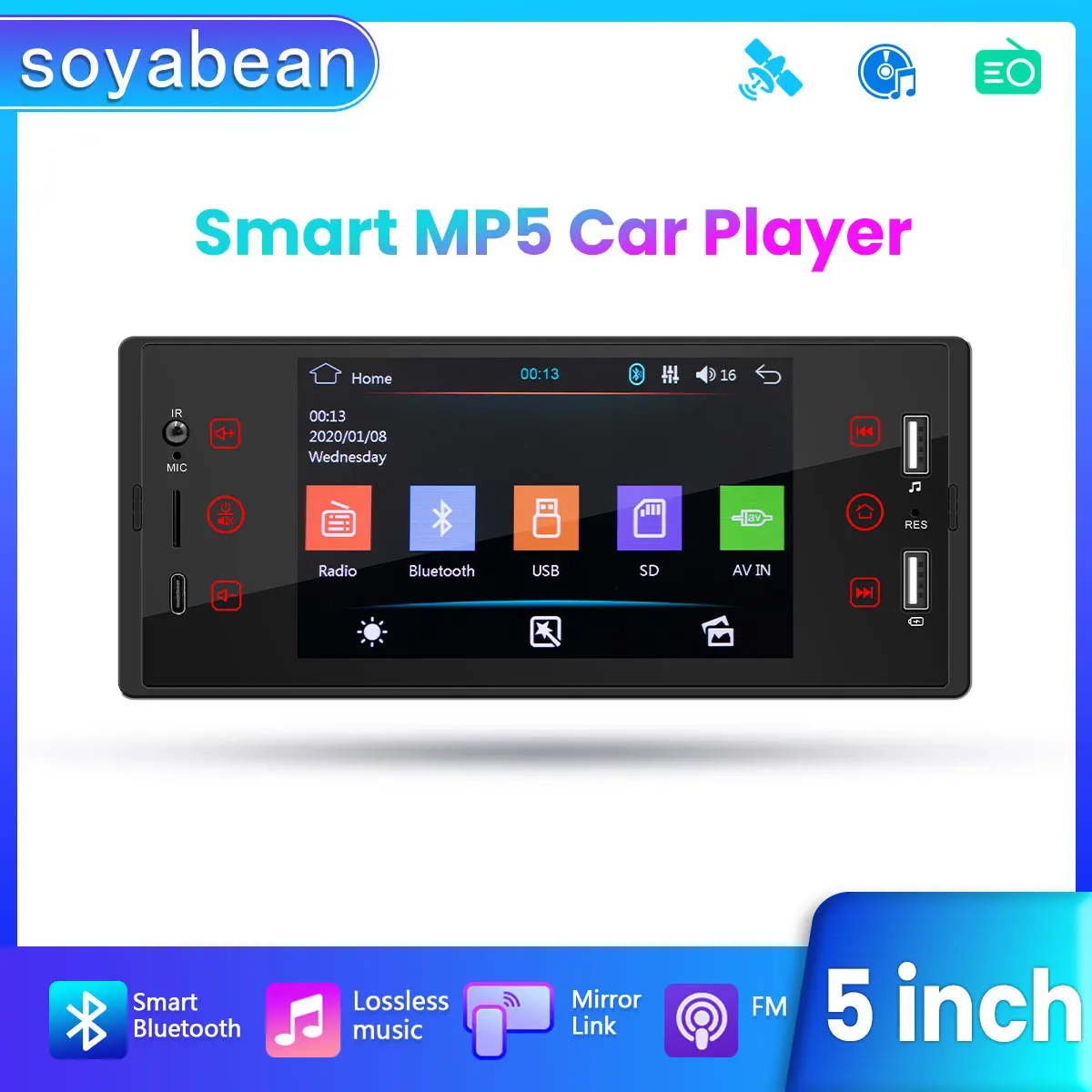 

1Din Car Radio Multimedia MP5 Player,5 inch Universal Navigation with Android Auto & Bluetooth, HD Screen USB TF FM Stereo