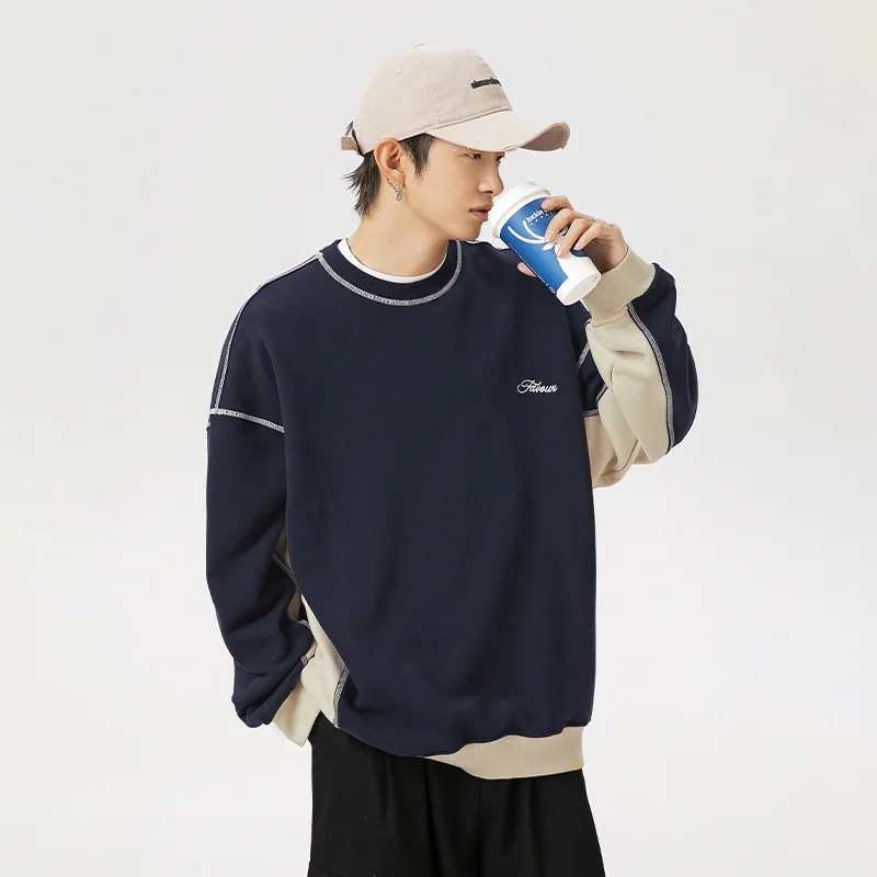 

Свободная толстовка с цветными блоками для мужчин, весенний стиль, лоскутная куртка в американском стиле для пары, повседневная бесплатная красивая куртка PTAX