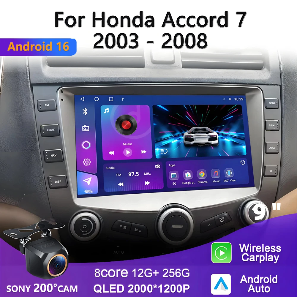 

2K Incell Screen Android 16 For Honda Accord 7 CM 2003 - 2008 high-performance CPU 5G Car Radio Stereo Multimedia Player