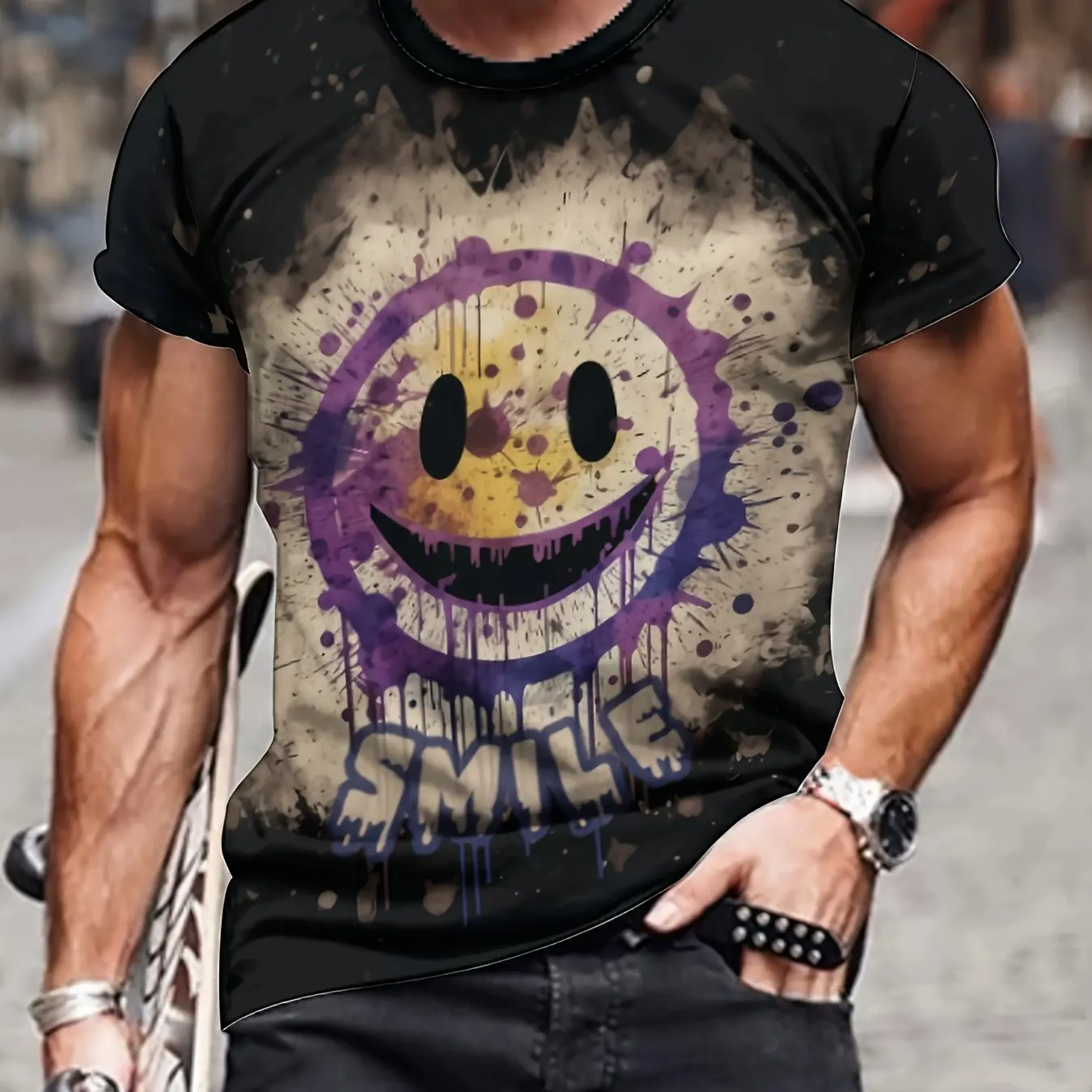 Summer fashion men\'s 3D printed fun graffiti t-shirt suitable for outdoor shopping, daily leisure good